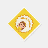 Serviette En Papier Adorable Kids’ Party Napkin - Bonjour ami! Jaune (Coin)