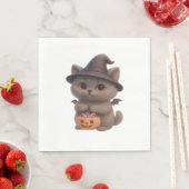 Serviette En Papier Adorable Kitten en costume de sorcière Halloween a (En situation)