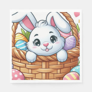 Serviette En Papier Adorable lapin de Pâques dans un panier