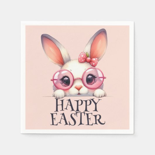 Serviette En Papier Adorable Lapin de Pâques portant des lunettes et d (Devant)
