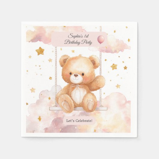 Serviette En Papier Adorable Ours En Conflit Anniversaire - Dessous de (Devant)