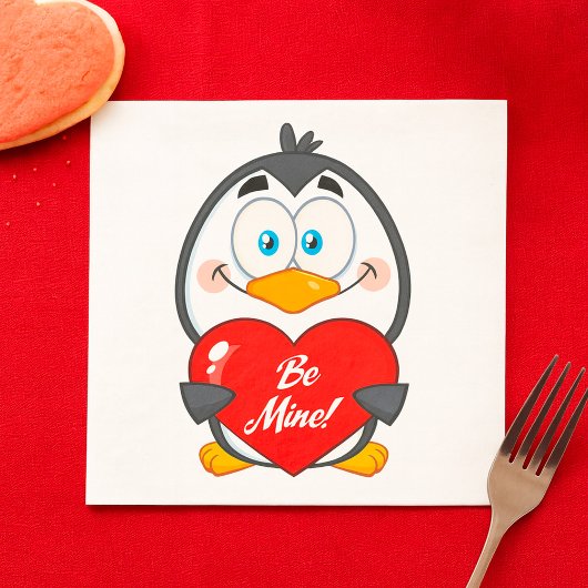 Serviette En Papier Adorable Penguin Holding Be Mine Heart