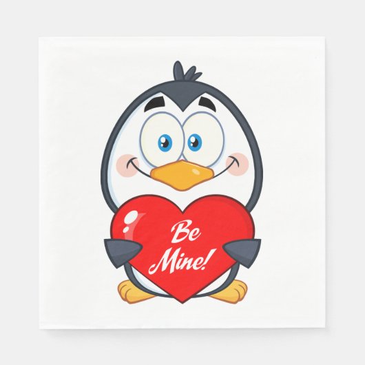 Serviette En Papier Adorable Penguin Holding Be Mine Heart (Devant)