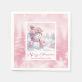 Serviette En Papier Adorable Pink Snowman Christmas Scene Napkins Kids (Devant)