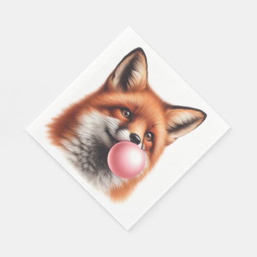 Serviette En Papier Adorable Renard rouge soufflant bulle de gomme de  (Coin)