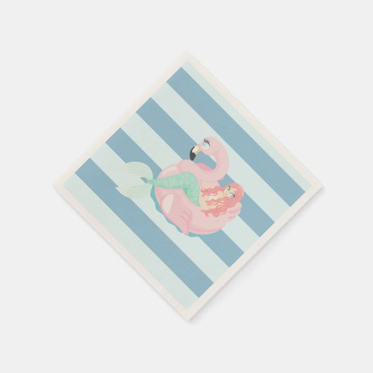 Serviette En Papier Adorable sirène sur bandes bleu clair (Coin)
