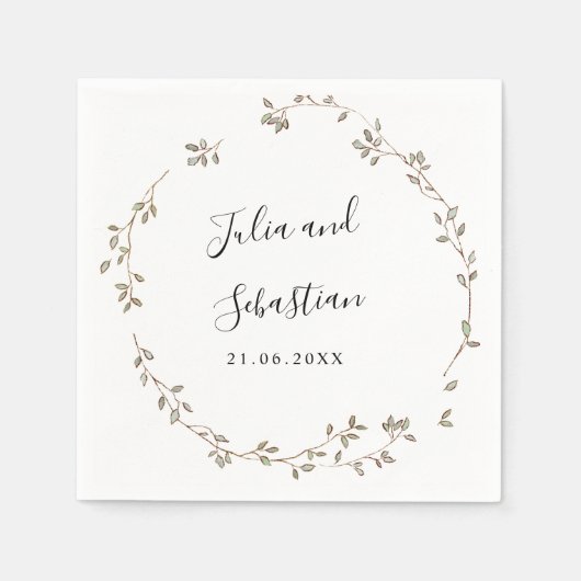 Serviette En Papier Adorable Tiny Green Feuille mariage monogramme (Devant)