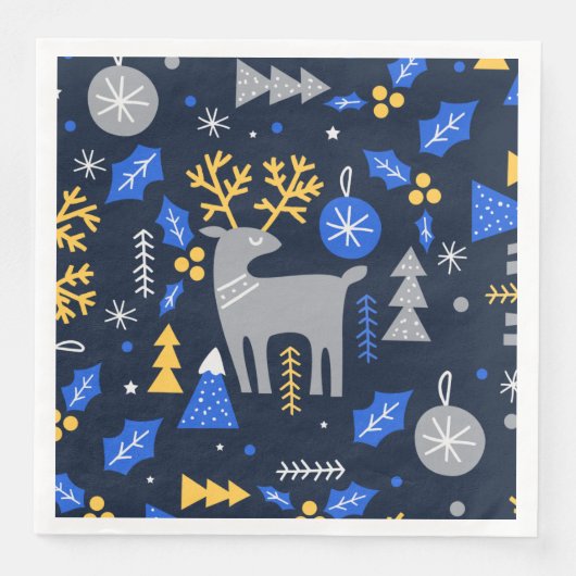 Serviette En Papier Adorables Noël style scandinave Bleu (Devant)