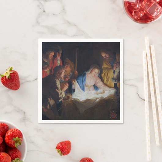 Serviette En Papier Adoration des bergers - Honthorst - Noël (En situation)