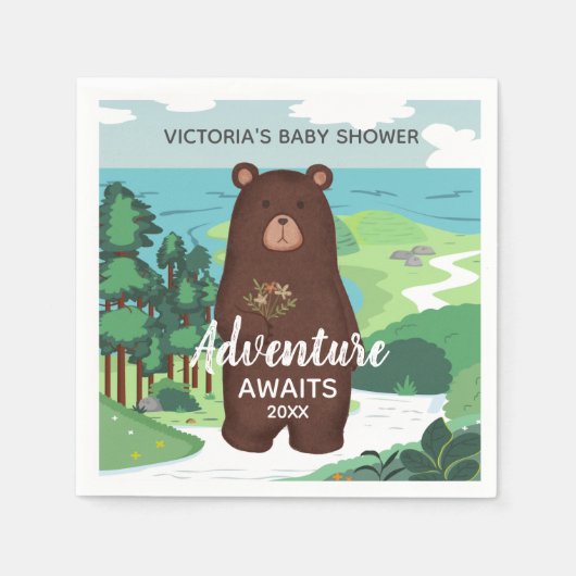 Serviette En Papier Adventure Attend le Baby shower paysager de l'ours (Devant)