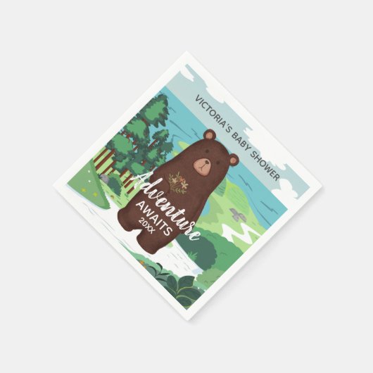 Serviette En Papier Adventure Attend le Baby shower paysager de l'ours (Coin)