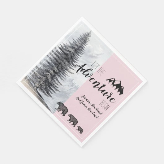 Serviette En Papier Adventure Attend Ours Rustiques Baby shower rose (Coin)