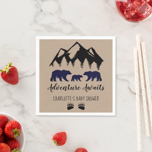 Serviette En Papier Adventure Await Bears Kraft Baby shower serviettes (En situation)