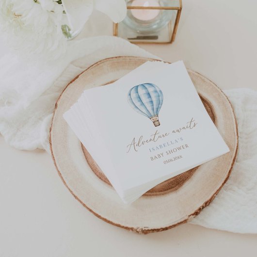 Serviette En Papier Adventure Await Blue Hot Air Balloon Baby shower