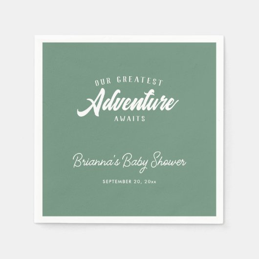 Serviette En Papier Adventure Await Forest Green Baby shower (Devant)