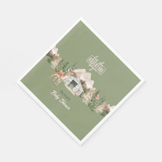 Serviette En Papier Adventure Await Sage Green Mountain Baby shower (Coin)