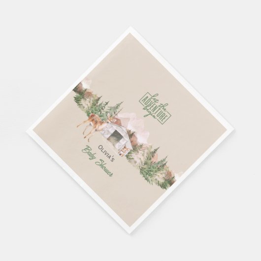 Serviette En Papier Adventure Await Sage Green Mountain Baby shower (Coin)