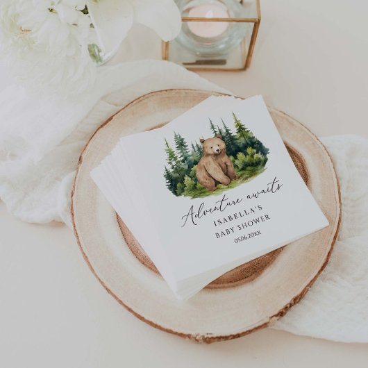 Serviette En Papier Adventure Await Woodland Bear Baby shower