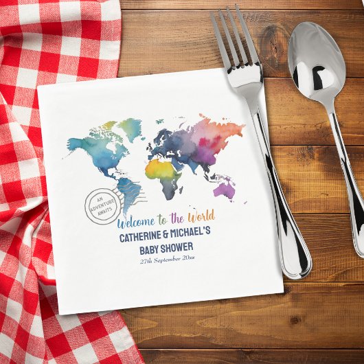 Serviette En Papier Adventure Await World Map Baby shower de voyage