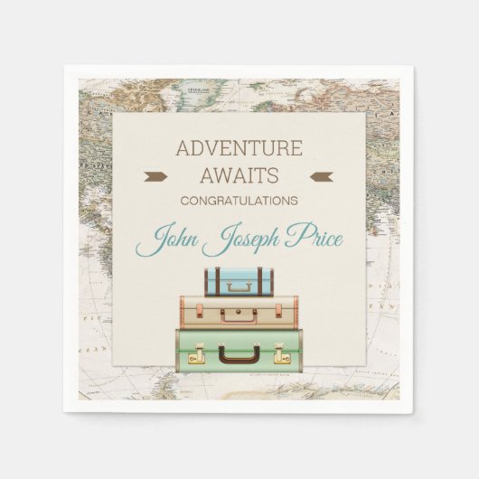 Serviette En Papier Adventure Await World Travel Map Moderne (Devant)