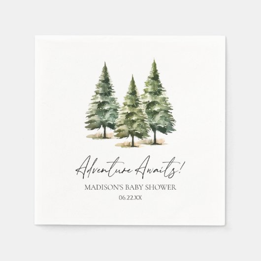 Serviette En Papier Adventure Awaits! Winter Pine Trees Baby Shower (Devant)