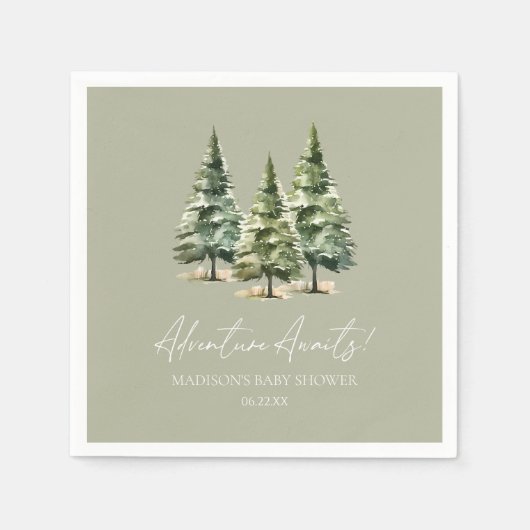 Serviette En Papier Adventure Awaits! Winter Pine Trees Baby Shower (Devant)