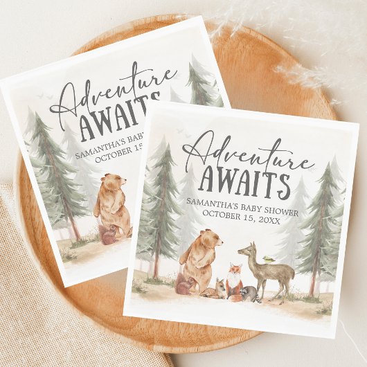 Serviette En Papier Adventure Awaits Woodland Baby Shower
