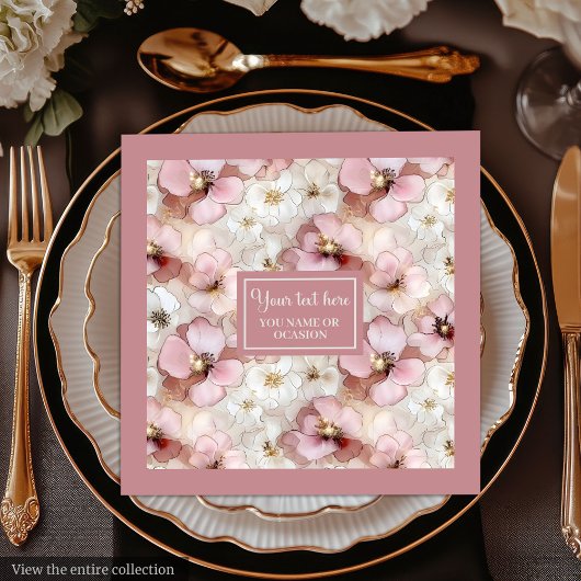Serviette En Papier Aerial Pink and Gold Napkins Ethereal Monogram