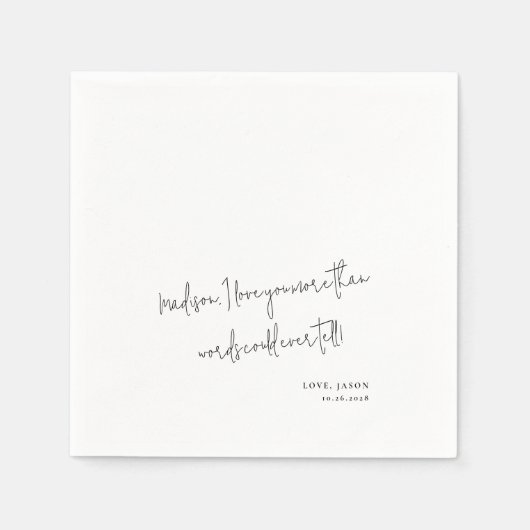 Serviette En Papier Affichage Mariage de style manuscrit de note d'amo (Devant)