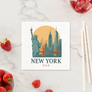 Serviette En Papier Affiche de voyage minimaliste vintage de la ville