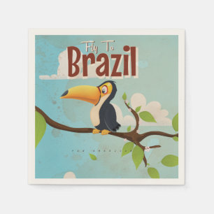 Serviette En Papier Affiche de voyage vintage Toucan volant au Brésil