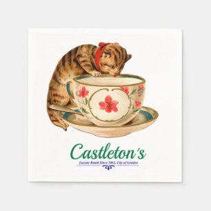 Serviette En Papier Affiche vintage de tasse de thé et de chaton pour