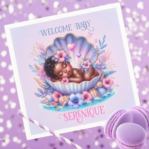 Serviette En Papier African American Baby Girl in Seashell Pastel