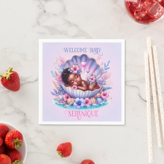 Serviette En Papier African American Baby Girl in Seashell Pastel (En situation)