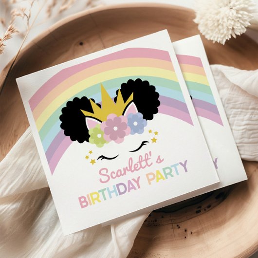 Serviette En Papier Afro Puff Unicorn Rainbows fête d'anniversaire