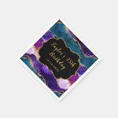 Serviette En Papier Agate de paon pourpre et bleu Anniversaire (Coin)