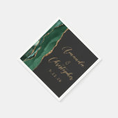 Serviette En Papier Agate Emerald Green Gold Script Mariage foncé (Coin)