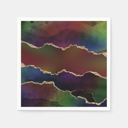 Serviette En Papier Agate foncé intense | Moody Rainbow Jewel Tone (Devant)