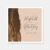 Serviette En Papier Agate Geode Écriture Marron Brun Doré Mariage (Devant)