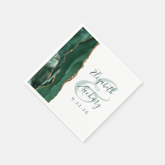 Serviette En Papier Agate Geode Emerald Green Script Gold Mariage (Coin)
