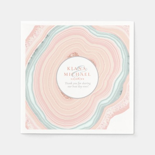 Serviette En Papier Agate Geode Mariage Rose Parties scintillant Gold (Devant)