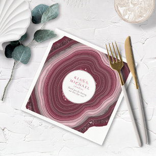 Serviette En Papier Agate Geode Paillettes Mariage Bourgogne V2 ID647