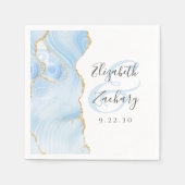 Serviette En Papier Agate Geode Script Baby Blue Gold Mariage (Devant)