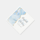 Serviette En Papier Agate Geode Script Baby Blue Gold Mariage (Coin)