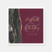 Serviette En Papier Agate Géode Script Black Gold Burgundy Mariage (Devant)