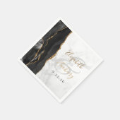 Serviette En Papier Agate Geode Script Black Gold Marble Mariage (Coin)