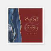 Serviette En Papier Agate Geode Script Bleu Nuit Or Bordeaux Mariage (Devant)