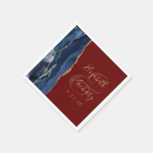 Serviette En Papier Agate Geode Script Bleu Nuit Or Bordeaux Mariage (Coin)