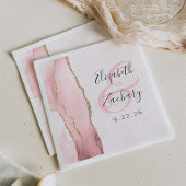 Serviette En Papier Agate Geode Script Blush Pink Gold Mariage