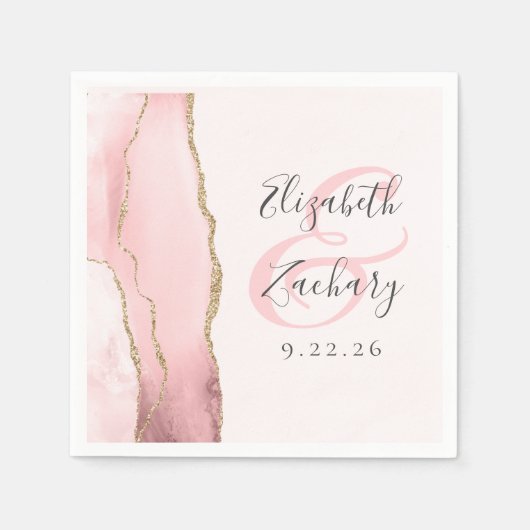 Serviette En Papier Agate Geode Script Blush Pink Gold Mariage (Devant)